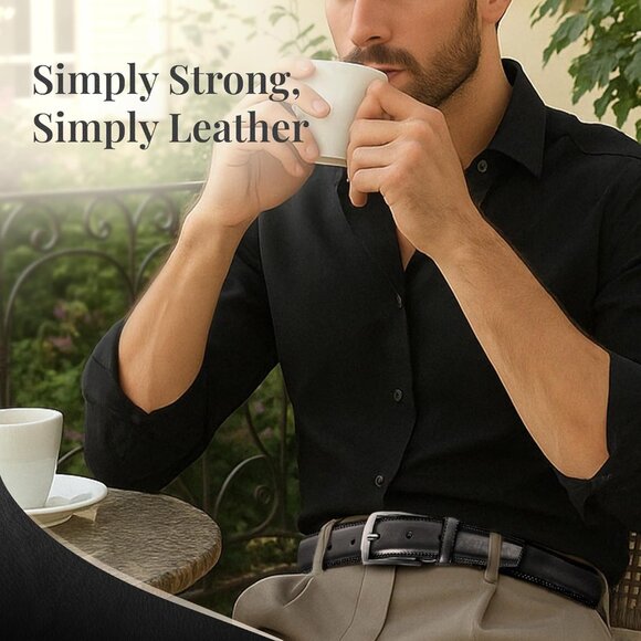 Genuine Black Leather Dress Belt for Men Tan Mens Belt for Suits Jeans Uniform - Picture 7 of 7